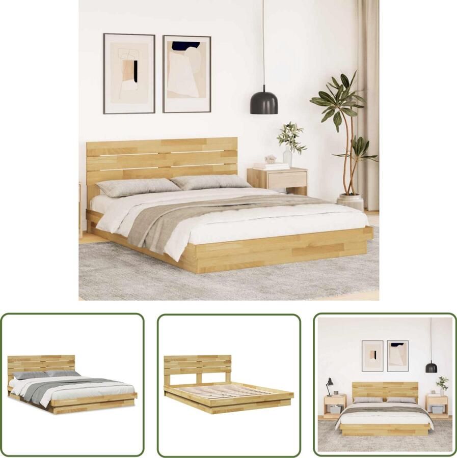 VidaXL Houten Bed Frame Bedframe hoofdeinde zonder matras 160x200 cm massief eikenhout Eikenhouten Bed Tweepersoonsbed Boxspring