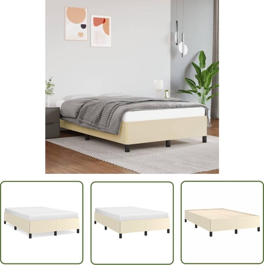 The Living Store Bedframe kunstleer crèmekleurig 120x200 cm Bedframe Bedframes Bed Slaapmeubel Bedbodem Ledikant Tweepersoonsbed Slaapbed Bedden Slaapmeubels Slaapmeubelen