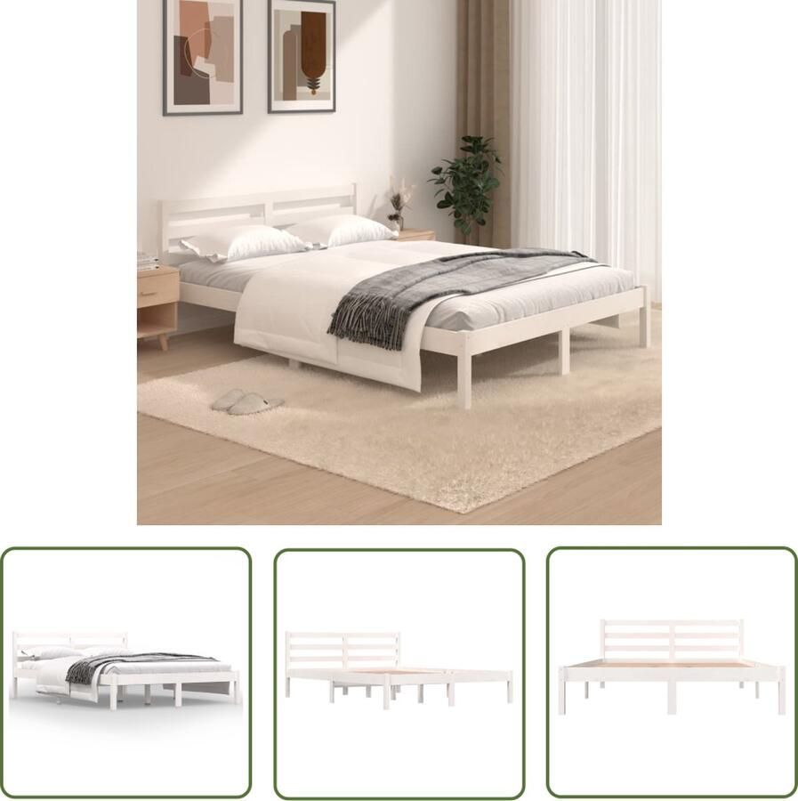 The Living Store Bedframe massief grenenhout wit 120x190 cm 4FT Small Double Bedframe Bedframes Bed Bedbodem Ledikant Bed Frame Massief Houten Bedframe Slaapmeubel Bedden Bedbodems Ledikanten