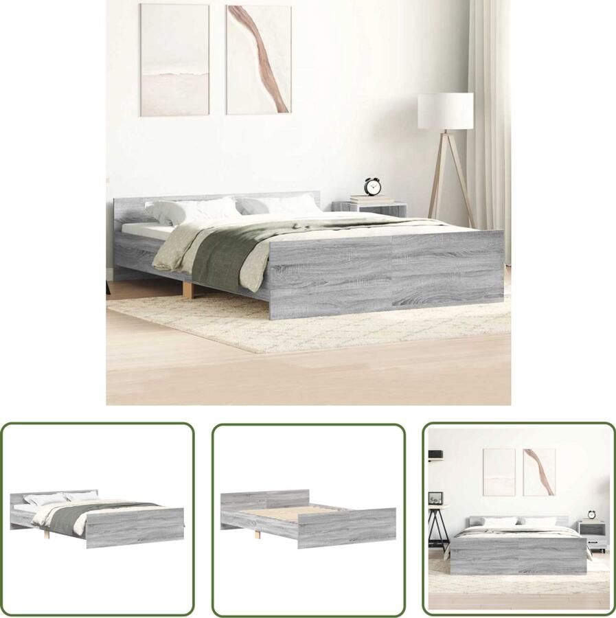 The Living Store Bedframe Functioneel Bed Afmetingen- 193x143x50 cm Kleur- Grijs Sonoma Eiken Materiaal- Bewerkt hout en massief grenenhout Montage vereist Bed Frame Houten Bed Slaapcomfort Grijze Bed Modern Bed