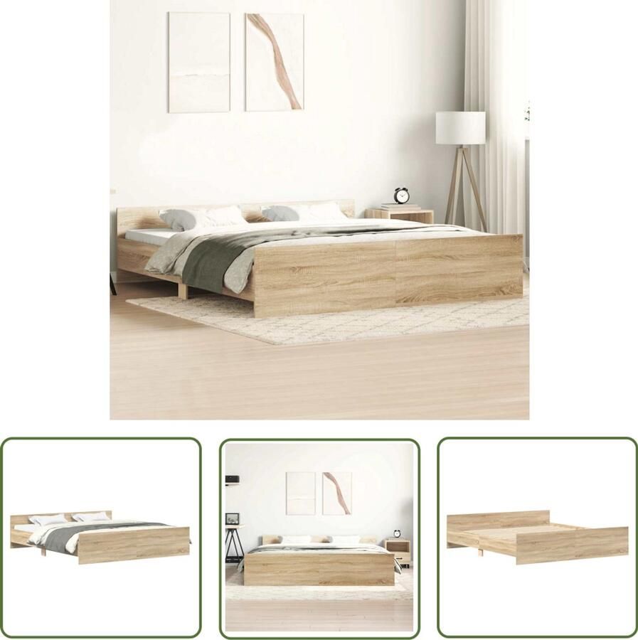 The Living Store Bedframe Sonoma eiken 203 x 203 x 50 cm Duurzaam hout Functioneel hoofd- en voeteneinde Stevige lattenbodem Matras niet inbegrepen Bed Frame Houten Bed Tweepersoons Bed Sonomapine Bed Met Hoofdeind