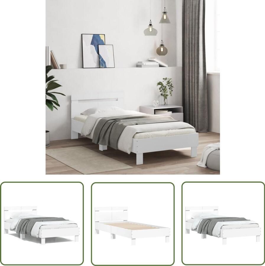 VidaXL Bedframe met hoofdbord bewerkt hout wit 100x200 cm Bed Frame Houten Bed Tweepersoonsbed Witte Bed Hoofdbord