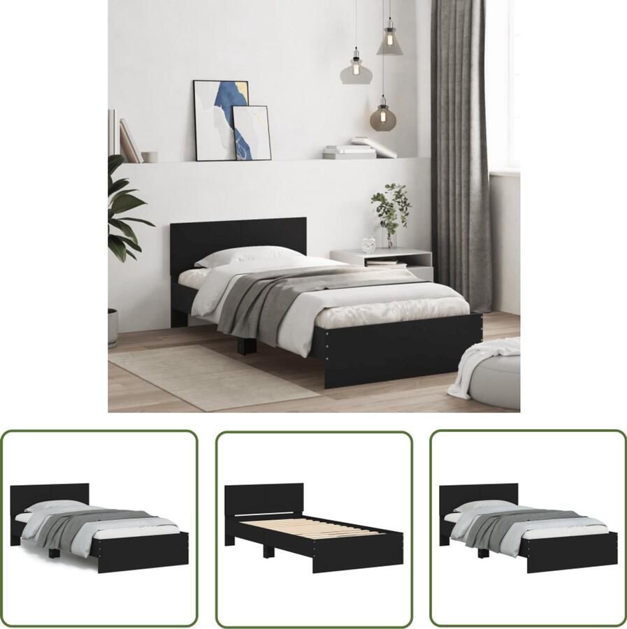 VidaXL Bedframe met hoofdbord bewerkt hout zwart 100x200 cm Bed Frame Houten Bed Tweepersoonsbed Boxspring Design Bed