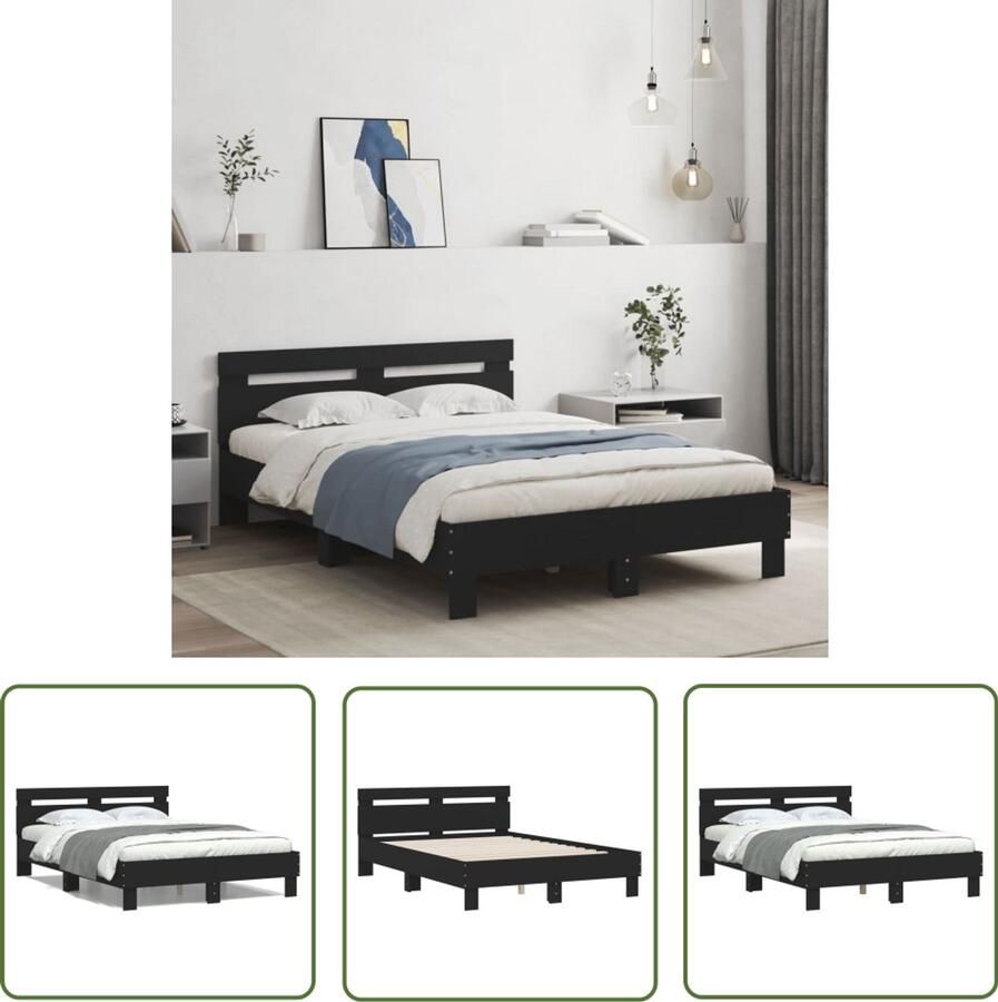 VidaXL Houten Bed Frame Bedframe met hoofdbord bewerkt hout zwart 120x200 cm Tweepersoons Bed Boxspring Bed Slaapcomfort