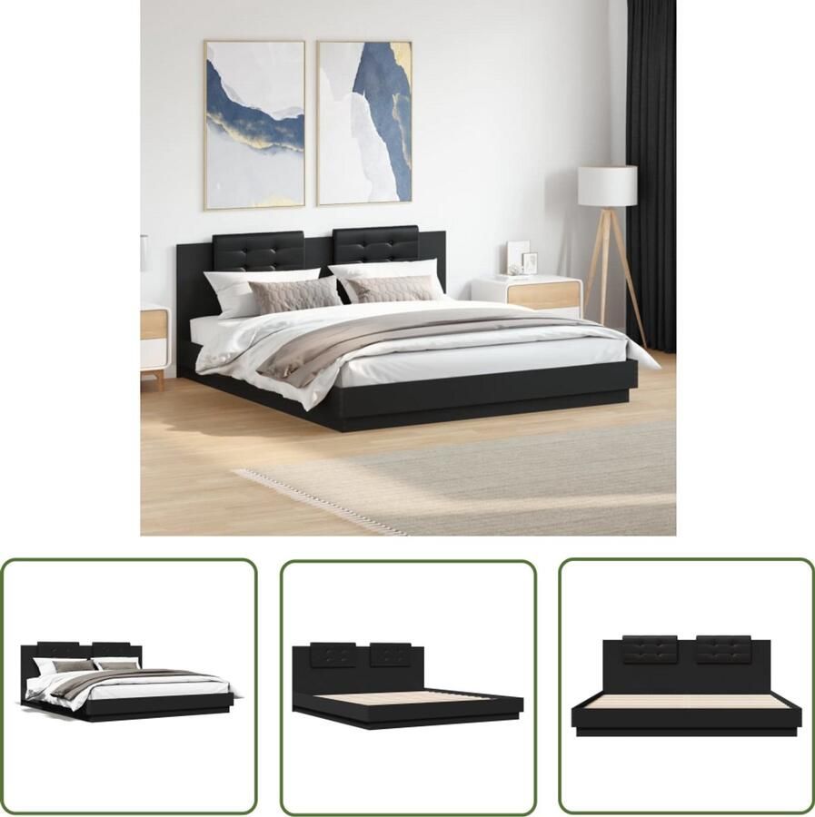 VidaXL Houten Bed Frame Bedframe met hoofdbord bewerkt hout zwart 160x200 cm Tweepersoons Bed Boxspring Bed King Size Bed
