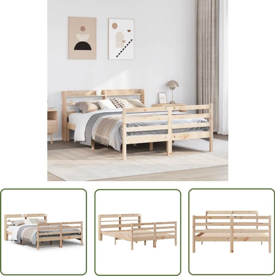 VidaXL Houten Bed Frame Bedframe met hoofdbord massief grenenhout 140x190 cm Grenen Hout King Size Bed Tweepersoonsbed