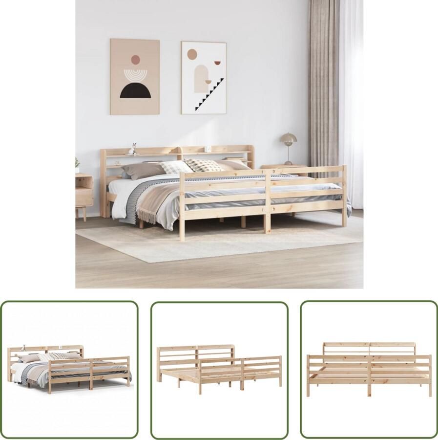 VidaXL Houten Bed Frame Bedframe met hoofdbord massief grenenhout 180x200 cm Grenen Hout Slaapkamers Slaapcomfort