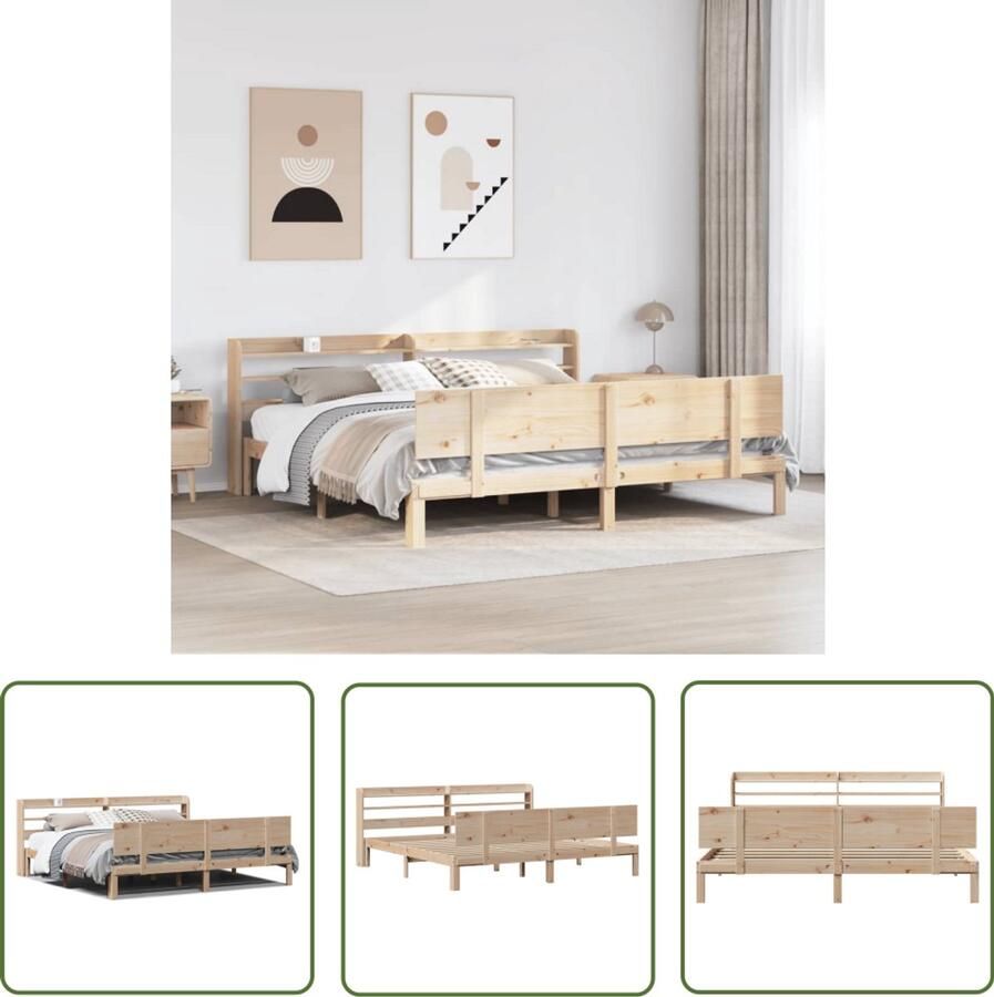 VidaXL Houten Bed Frame Bedframe met hoofdbord massief grenenhout 180x200 cm Massief Grenenhout Bed Met Hoofdbord Boxspring