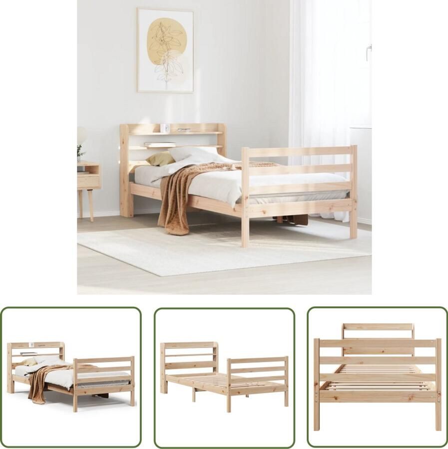 VidaXL Houten Bed Frame Bedframe met hoofdbord massief grenenhout 90x190 cm Grenenhout Bed Tweepersoons Bed Boxspring Bed