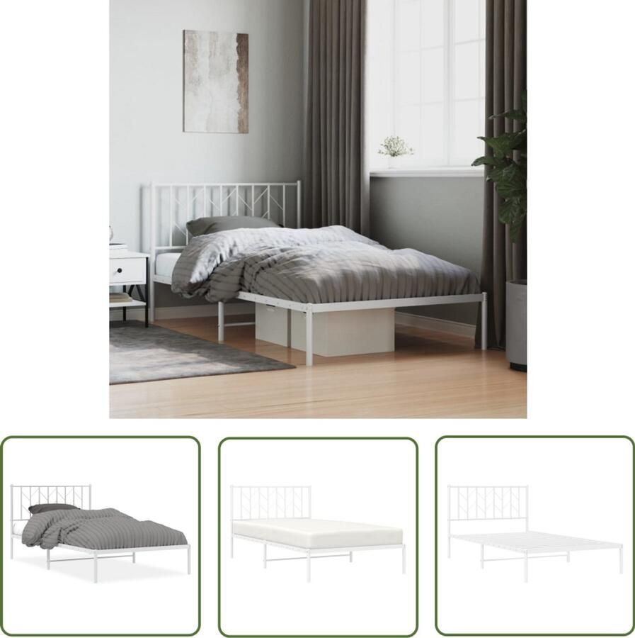 VidaXL Bedframe met hoofdbord metaal wit 107x203 cm Bed Frame Houten Bed Tweepersoonsbed King Size Bed Boxspring Bed