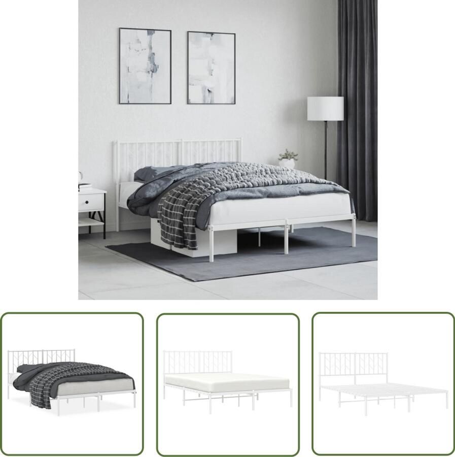 VidaXL Bedframe met hoofdbord metaal wit 140x190 cm Bed Frame Houten Bed Metalen Bed Tweepersoonsbed King Size Bed