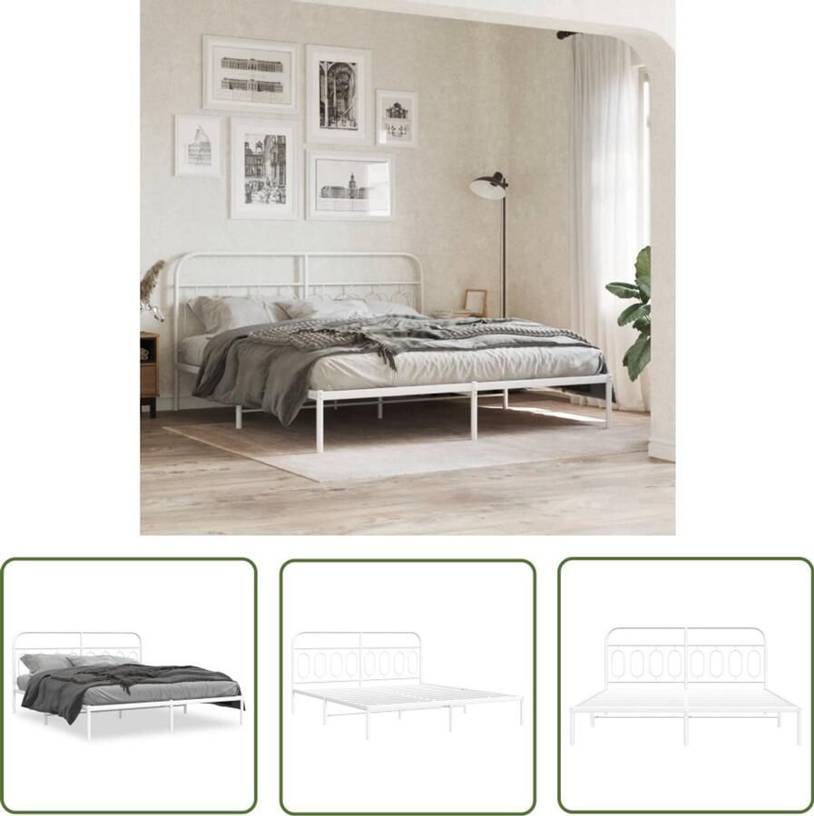 VidaXL Bedframe met hoofdbord metaal wit 183x213 cm Bed Frame Houten Bed Tweepersoonsbed King Size Bed Slaapkamers