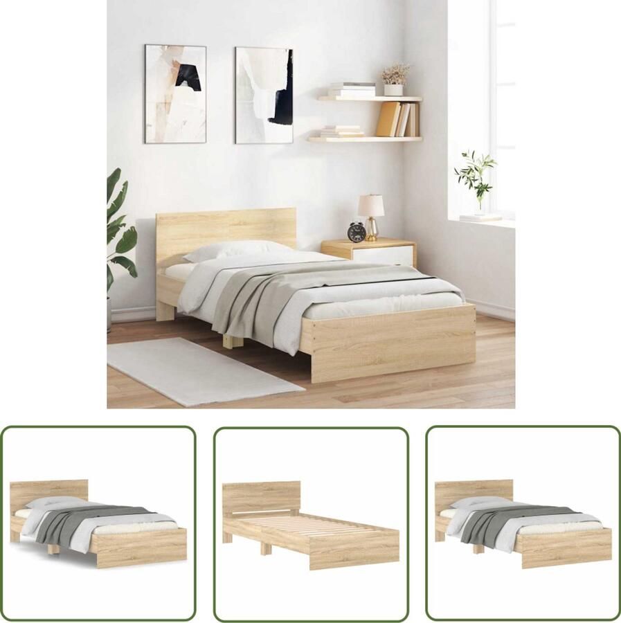 VidaXL Bedframe met hoofdbord zonder matras sonoma eiken 100x200 cm Bed Frame Houten Bed Sonom Eiken Tweepersoonsbed Bed Met Hoofdbord