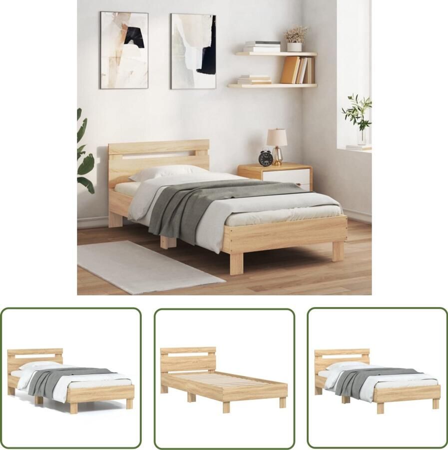 VidaXL Bedframe met hoofdbord zonder matras sonoma eiken 90x200 cm Bed Frame Houten Bed Met Hoofdbord Sonoma Eiken Tweepersoonsbed
