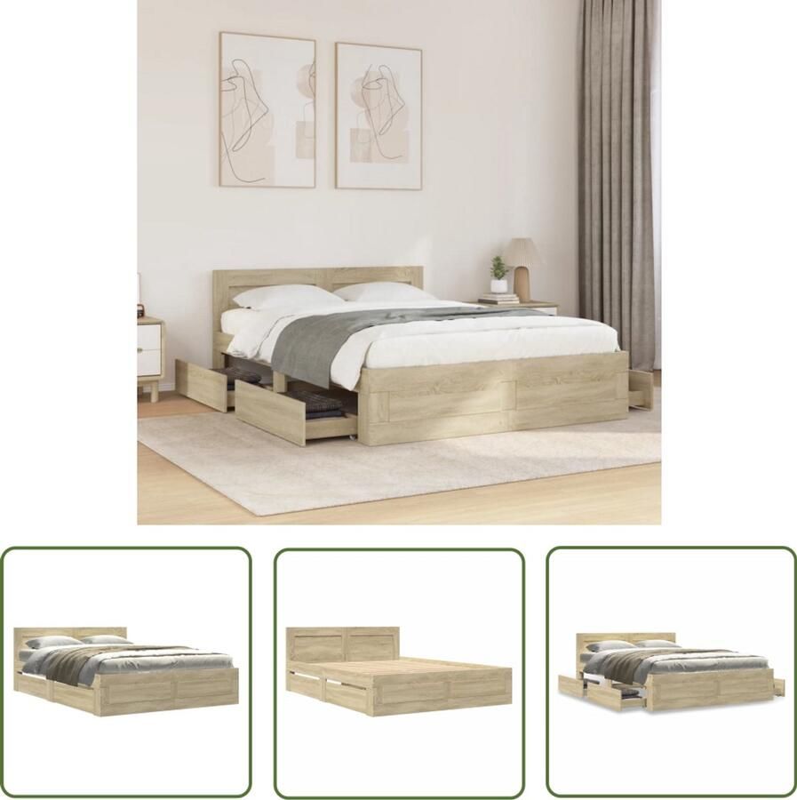 VidaXL Houten Bed Frame Bedframe met hoofdeinde bewerkt hout sonoma eiken 120x200 cm Bed Met Opbergruimte Slaapkamers Sonoma Eiken