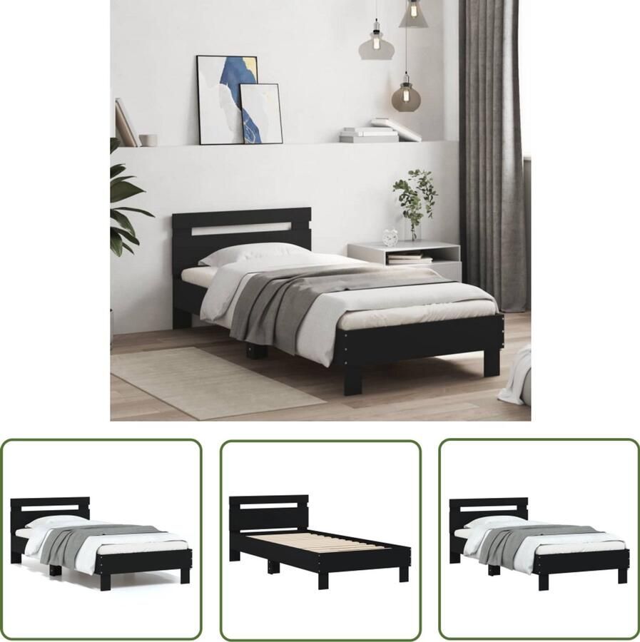 VidaXL Bedframe met hoofdeinde bewerkt hout zwart 90x200 cm Bed Frame Houten Bed Tweepersoons Bed Boxspring Bed Stapelbaar Bed