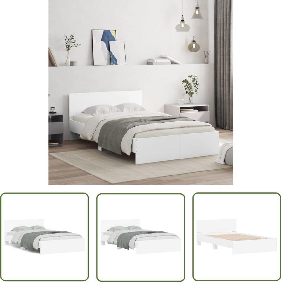 VidaXL Houten Bed Frame Bedframe met hoofdeinde wit 120x190 cm Wit Bed Tweepersoonsbed King Size Bed