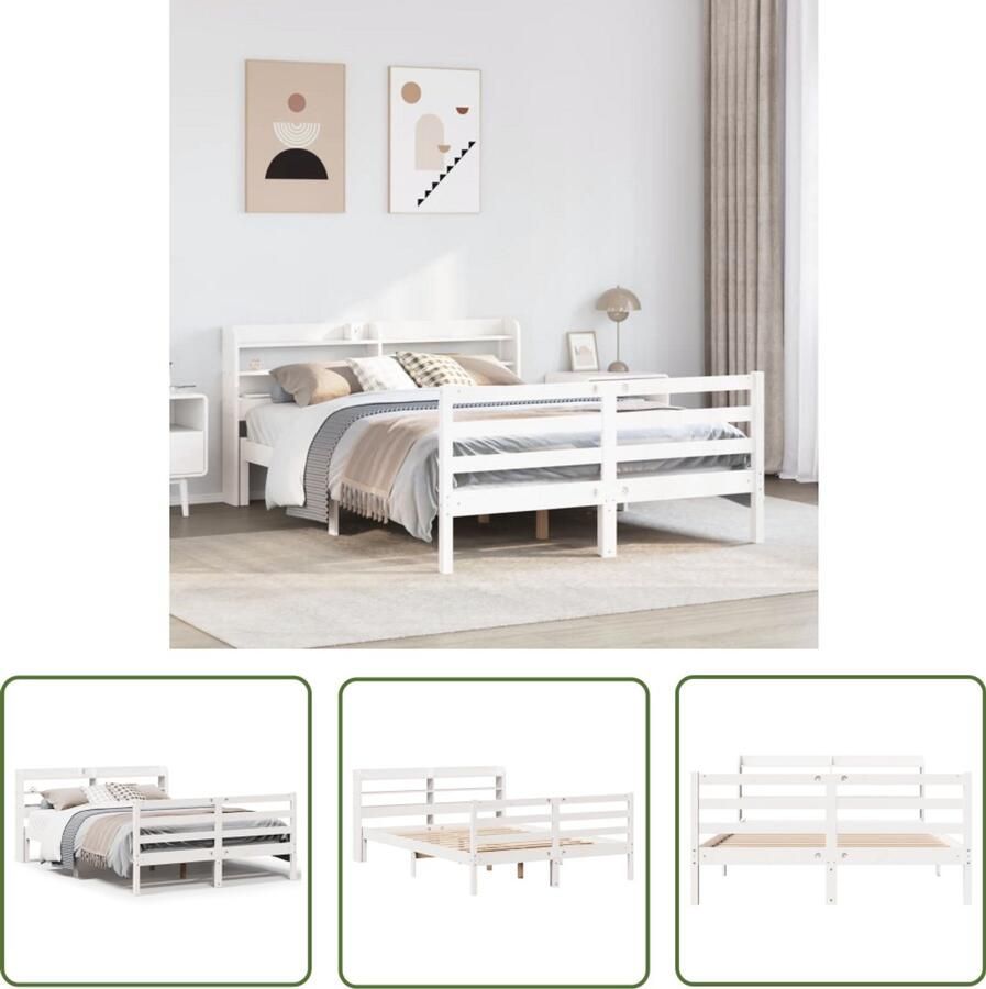 VidaXL Bedframe met hoofdeinde zonder matras 160x200 cm wit Bed Frame Houten Bed Slaapkamers Bedbank Boxspring