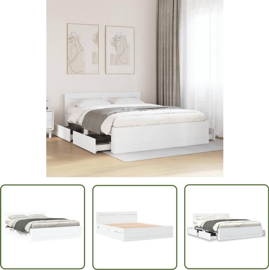 VidaXL Houten Bed Frame Bedframe met hoofdeinde zonder matras 160x200 cm wit Tweepersoonsbed Boxspring Slaapcomfort