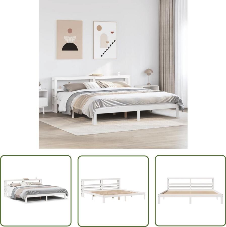 VidaXL Houten Bed Frame Bedframe met hoofdeinde zonder matras 200x200 cm wit Tweepersoonsbed Boxspring Bed Slaapkamers