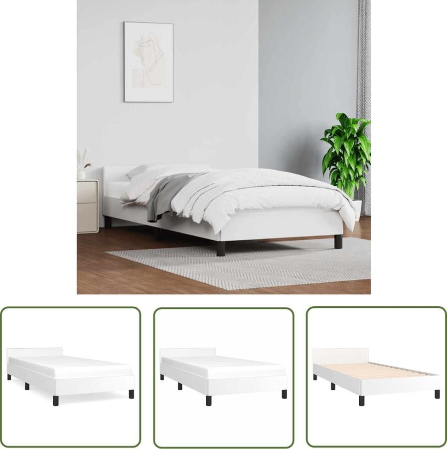 The Living Store Bedframe met hoofdbord kunstleer wit 90x200 cm Bedframe Met Hoofdbord Bedframes Met Hoofdborden Bedframe Bed Slaapmeubel Bedbodem Ledikant Eenpersoonsbed Slaapbed Bedframes Bedden