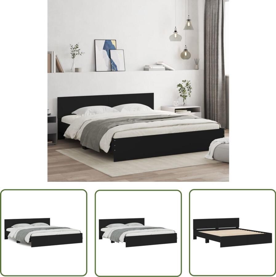 VidaXL Houten Bed Frame Bedframe met hoofdeinde zwart 200x200 cm Tweepersoons Bed Zwarte Bed Modern Bed