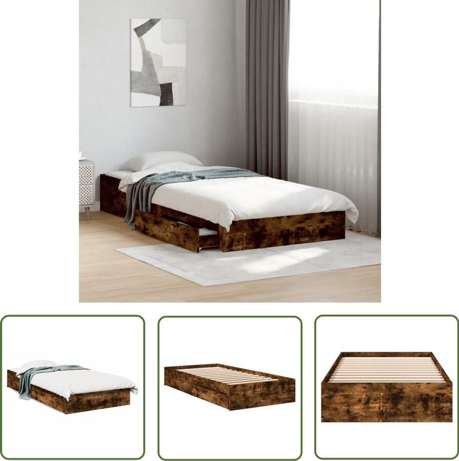 VidaXL Bedframe met lades bewerkt hout gerookt eikenkleurig 100x200 cm Bed Frame Houten Bed Bruine Bed Tweepersoonsbed Boxspring Bed