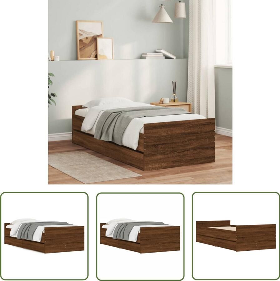 VidaXL Houten Bed Frame Bedframe met lades bruin eikenkleur 100x200 cm Tweepersoonsbed Bruin Eiken Bedlade