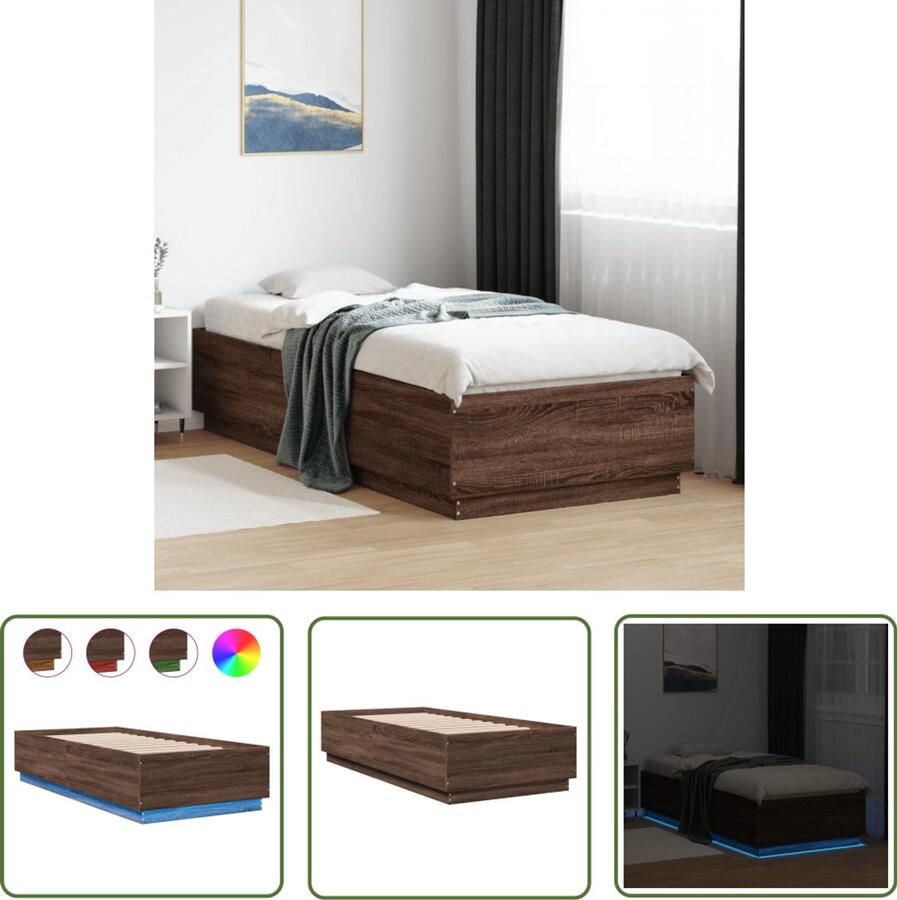 VidaXL Houten Bed Frame Bedframe met LED-verlichting bruin eikenkleur 100x200 cm Led Bed Modern Bed Design Bed