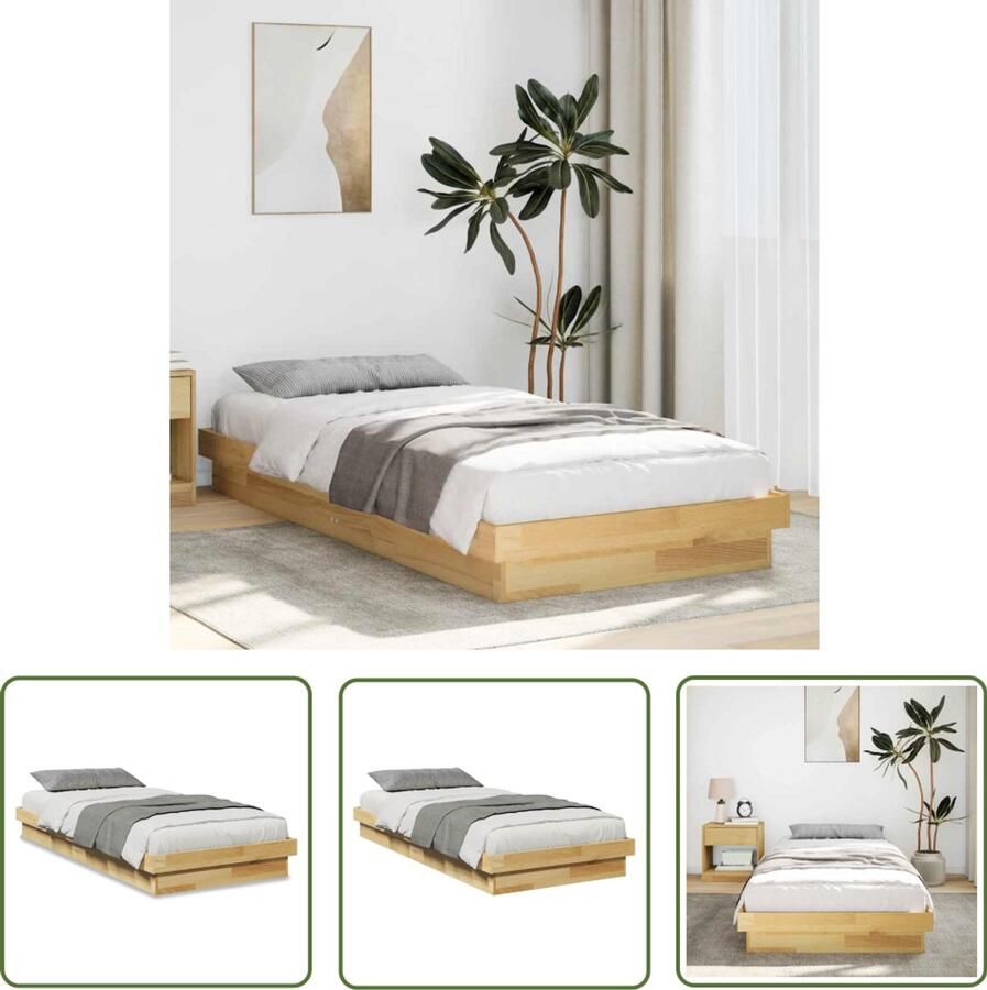 VidaXL Bedframe zonder matras 100x200 cm massief hout eiken Bed Frame Houten Bed Eiken Bed Tweepersoonsbed Boxspring
