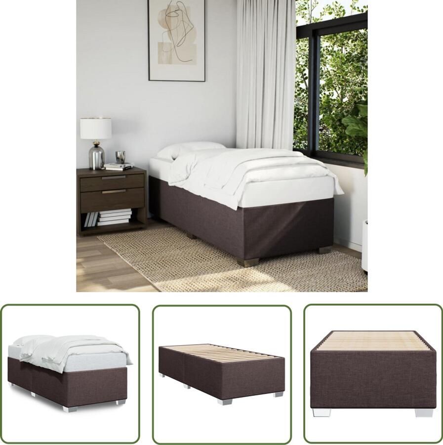 VidaXL Houten Bed Frame Bedframe zonder matras 100x200 cm stof donkerbruin Bruine Bed Tweepersoonsbed Boxspring Bed