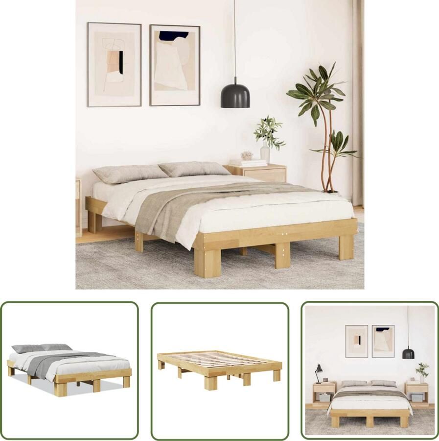 VidaXL Houten Bed Frame Bedframe zonder matras 120x190 cm massief hout eiken Bed Tweepersoons Bed Boxspring Bed