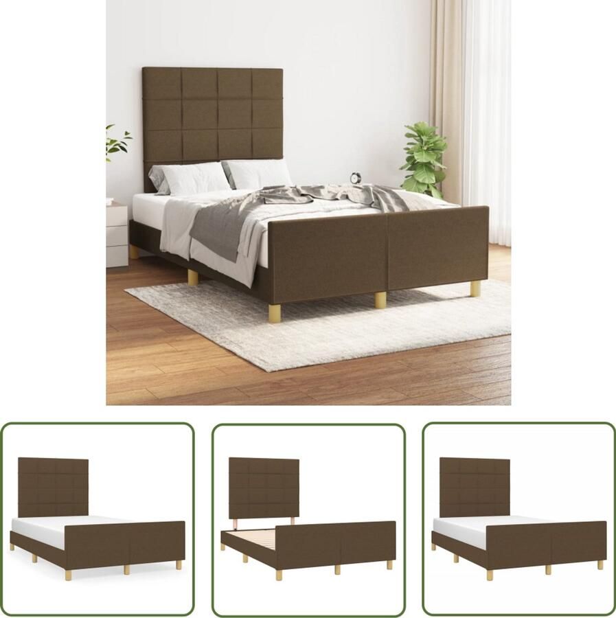VidaXL Houten Bed Frame Bedframe zonder matras 120x190 cm stof donkerbruin Tweepersoonsbed Boxspring Slaapcomfort
