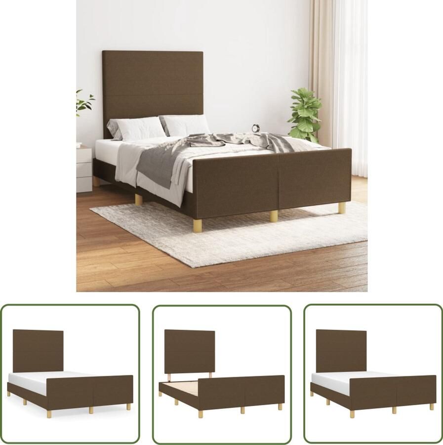 VidaXL Houten Bed Frame Bedframe zonder matras 120x190 cm stof donkerbruin Tweepersoonsbed Bruine Bed Stoffen Bed