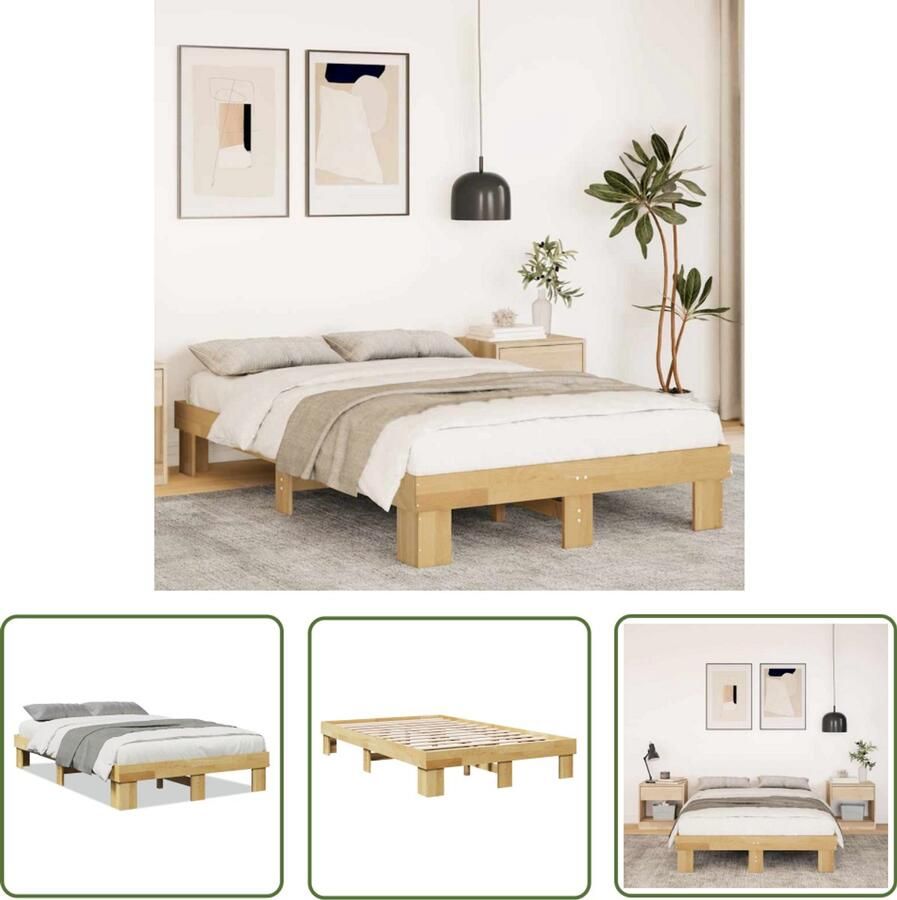 VidaXL Bedframe zonder matras 120x200 cm massief hout eiken Bed Frame Houten Bed Eiken Bed Tweepersoonsbed Boxspring