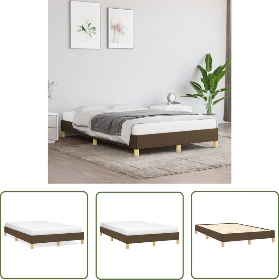 The Living Store Bedframe Donkerbruin Stof 203x123x25 cm Duurzaam materiaal ondersteunende poten en multiplex lattenbodem Bed Frame Houten Bed Tweepersoons Bed Donkere Meubels Stoffen Bed