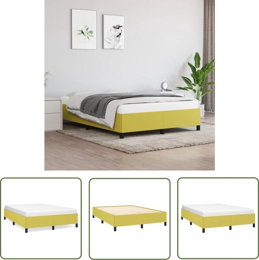 The Living Store Bedframe Groen Stof 193 x 143 x 35 cm Duurzaam materiaal Ondersteunende poten Multiplex lattenbodem Inclusief montagehandleiding Bed Frame Houten Bed Stoffen Bed Groene Bed Tweepersoons Bed