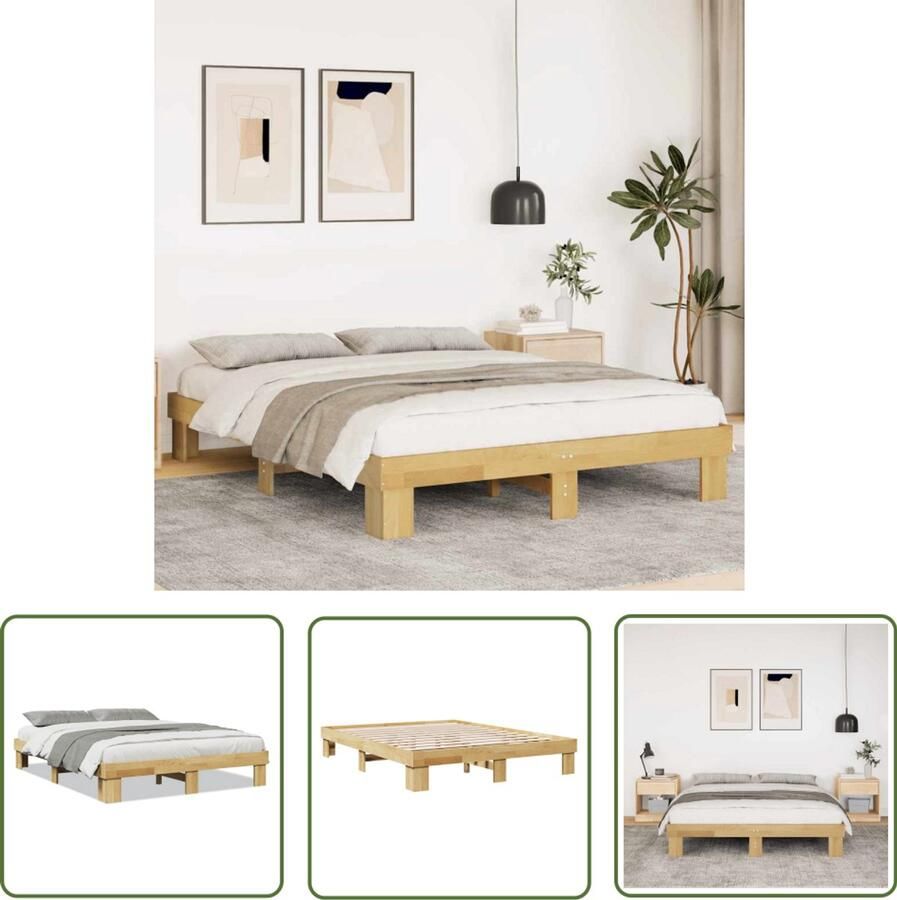 VidaXL Houten Bed Frame Bedframe zonder matras 140x200 cm massief hout eiken Bed Tweepersoons Bed Boxspring Bed