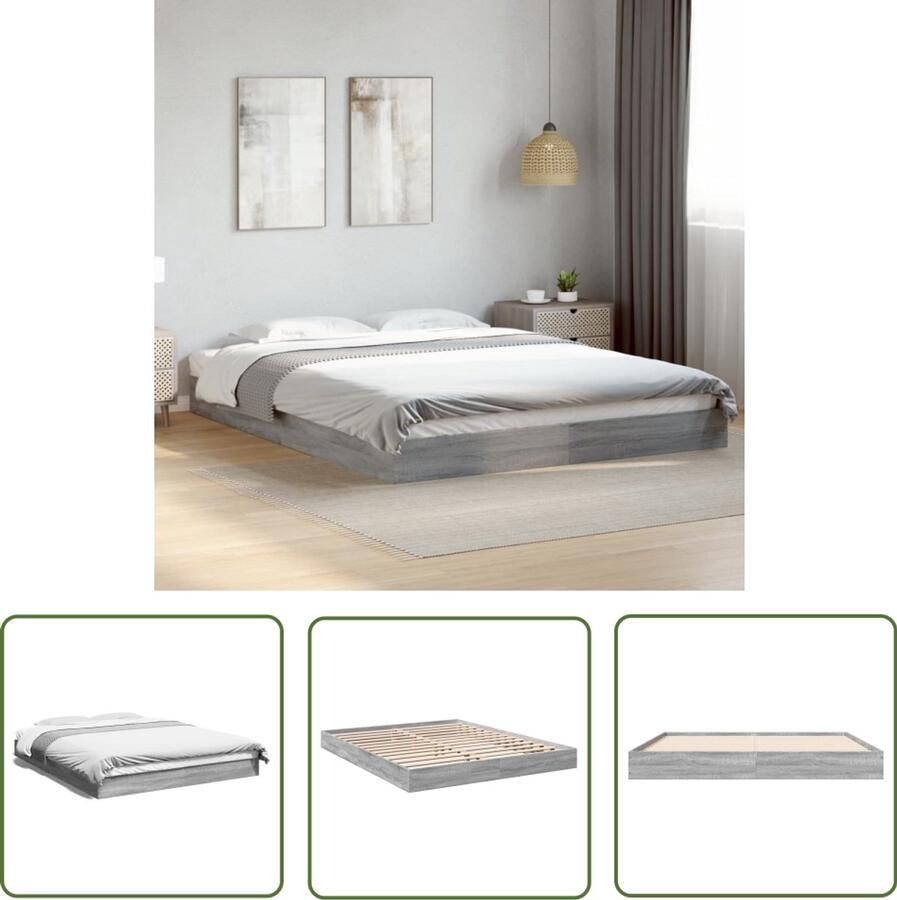 VidaXL Bedframe zonder matras 160x200 cm spaanplaat grijs Sonoma Bed Frame Houten Bed Grijze Bedbank Tweepersoonsbed Boxspring Bed