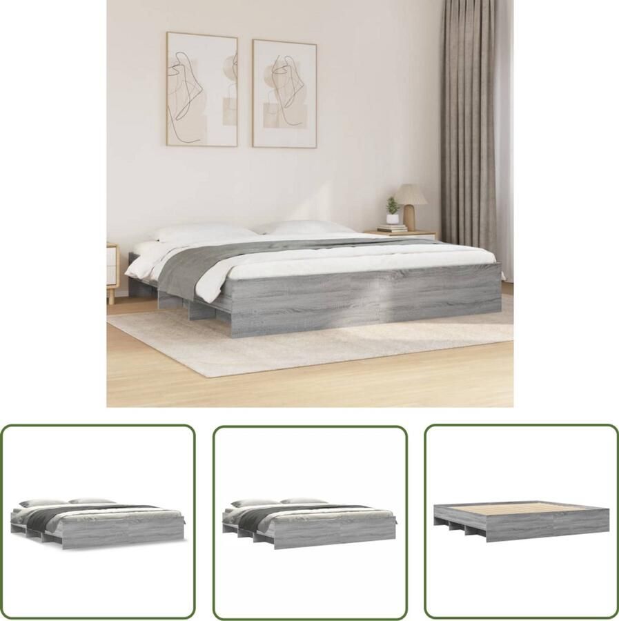 VidaXL Houten Bed Frame Bedframe zonder matras 180x200 cm spaanplaat grijs Sonoma Bedkast Slaapkamers Slaapcomfort