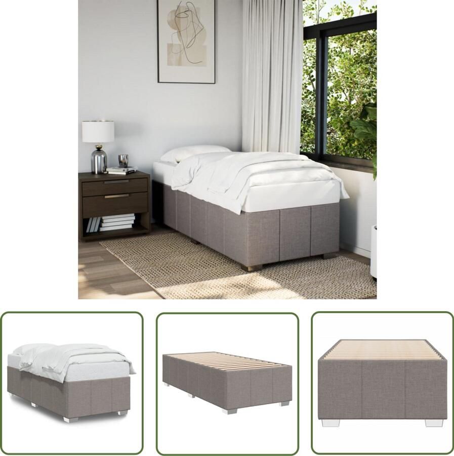 VidaXL Houten Bed Frame Bedframe zonder matras 90x200 cm stof taupe Tweepersoonsbed Slaapkamers Taupecleur