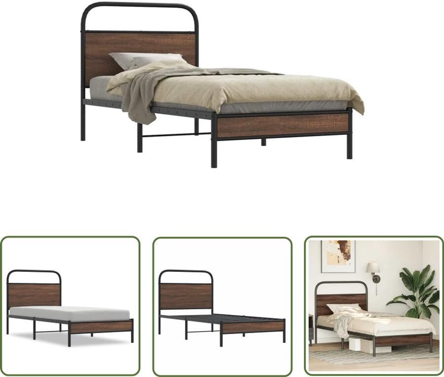 VidaXL Bedframe zonder matras bewerkt hout bruin eikenkleur 100x200 cm Bed Frame Houten Bed Bedkast Tweepersoonsbed Boxspring