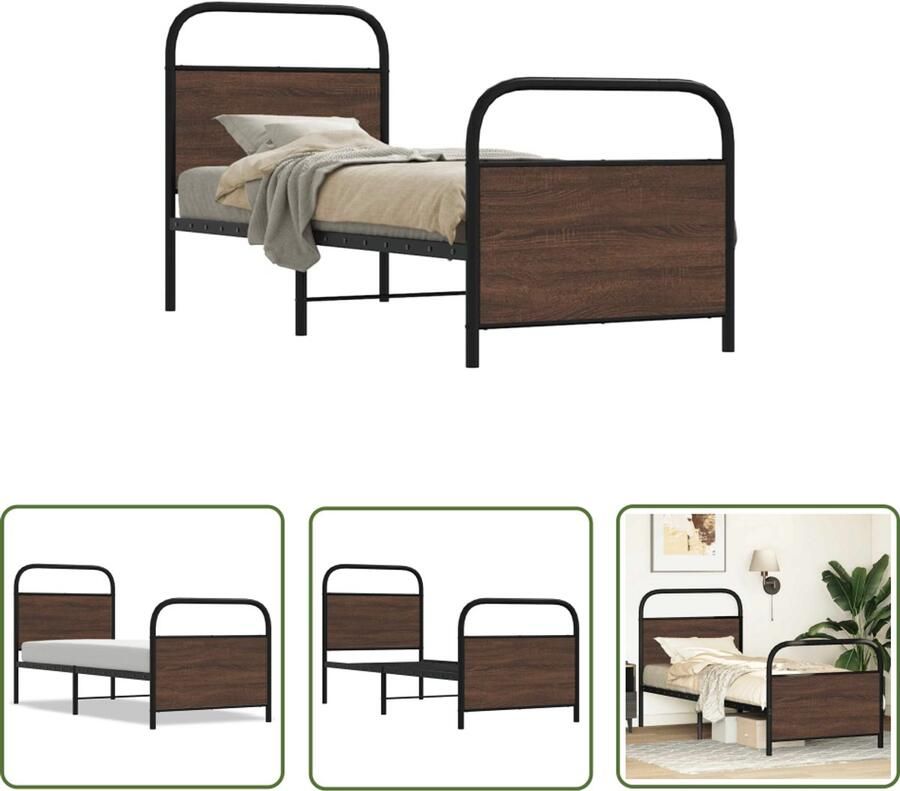 VidaXL Houten Bed Frame Bedframe zonder matras bewerkt hout bruin eikenkleur 80x200 cm Bruine Eiken Bed Tweepersoons Bed Boxspring Bed