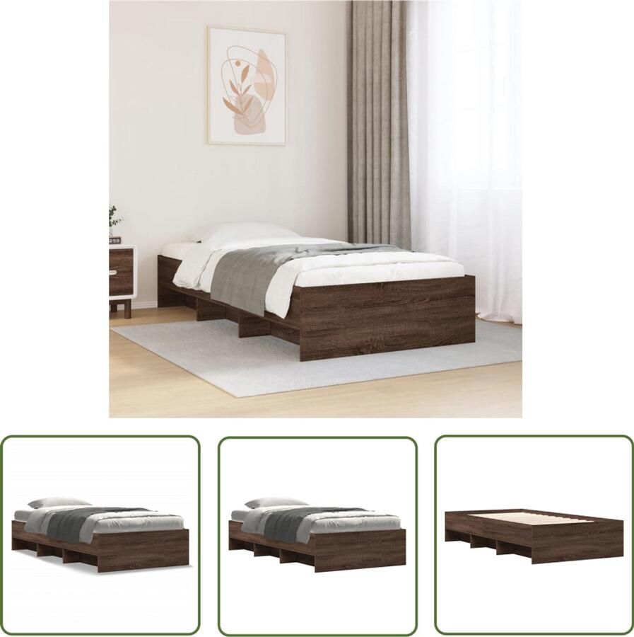 VidaXL Houten Bed Frame Bedframe zonder matras bewerkt hout bruin eikenkleur 90x190 cm Bruine Eiken Bed Tweepersoons Bed Slaapkamers