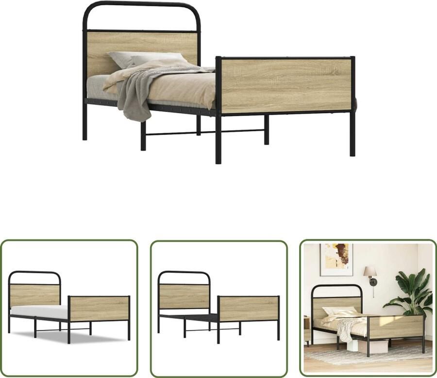 VidaXL Houten Bed Frame Bedframe zonder matras bewerkt hout sonoma eikenkleur 80x200 cm Bed Met Hoofdeinde Bed 80x200 Sonoma Eiken Kleur