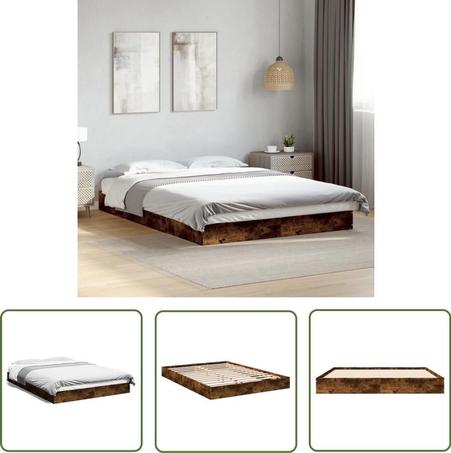 VidaXL Houten Bed Frame Bedframe zonder matras hout gerookt eikenkleurig 120x200 cm Bruine Bed Tweepersoonsbed Boxspring Bed