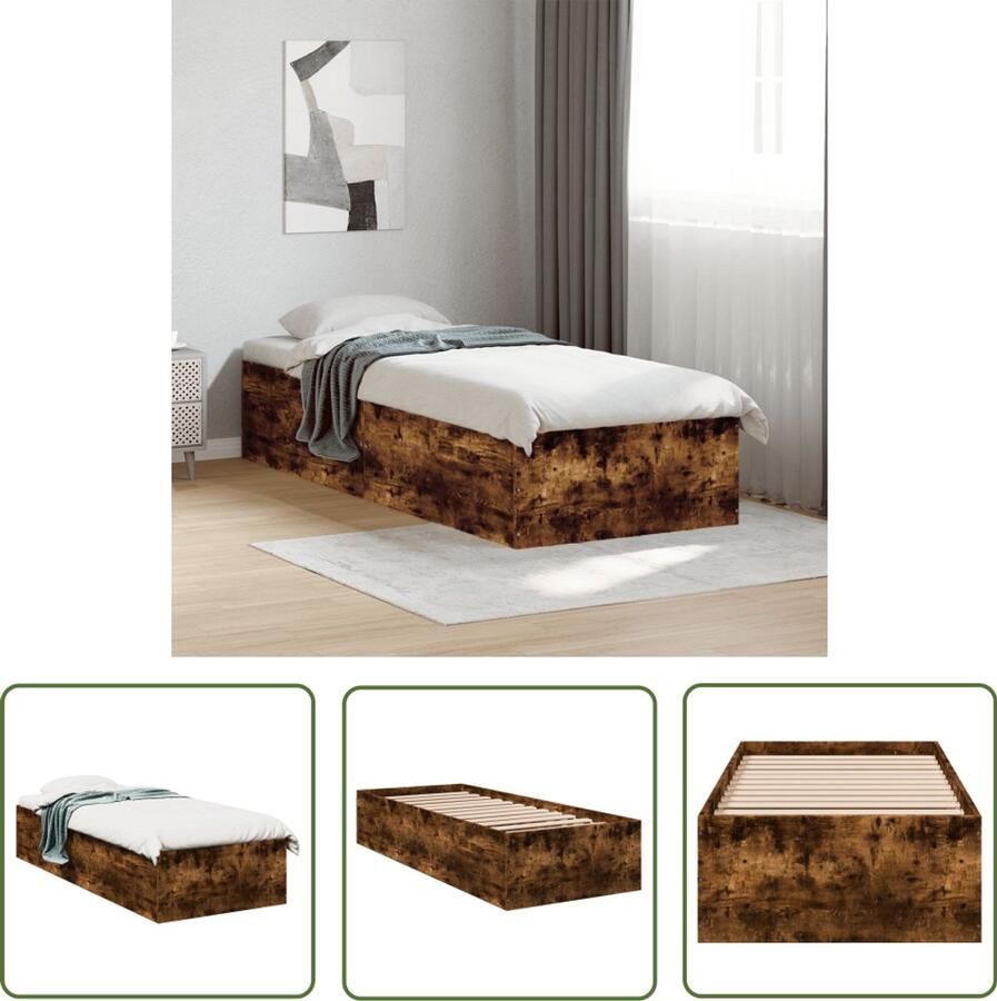 VidaXL Bedframe zonder matras hout gerookt eikenkleurig 75x190 cm Bed Frame Houten Bed Bruine Bed Modern Bed Tweepersoonsbed
