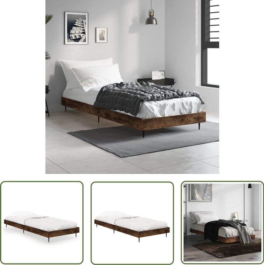 The Living Store Bedframe zonder matras hout gerookt eikenkleurig 75x190 cm Bed Frame Houten Bed Enkelbed Gerookte Eiken Kleur Tweepersoons Bed