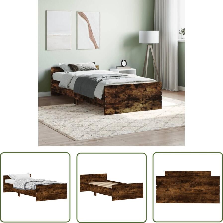 The Living Store Bedframe Gerookt eiken 193 x 93 x 50 cm Duurzaam bewerkt hout Functioneel hoofd- en voeteneinde Multiplex lattenbodem Montage vereist Bed Frame Houten Bed Enkelbed Bruine Bed Gerookte Eiken Kleur