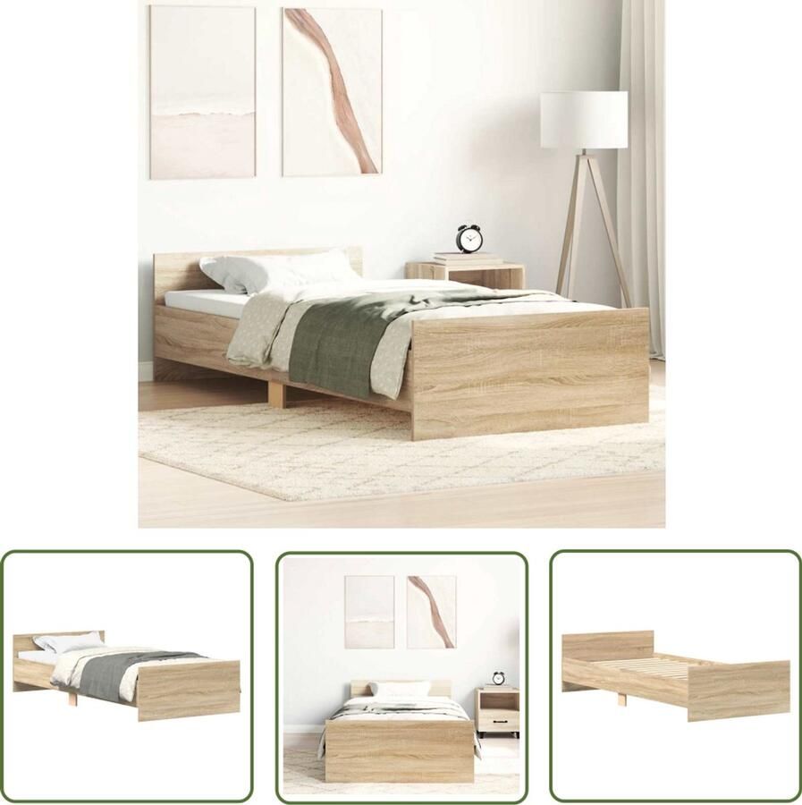 The Living Store Bedframe Sonoma Eiken 203 x 103 x 50 cm Duurzaam hout Functioneel hoofd- en voeteneinde Multiplex lattenbodem Matras niet inbegrepen Montage vereist